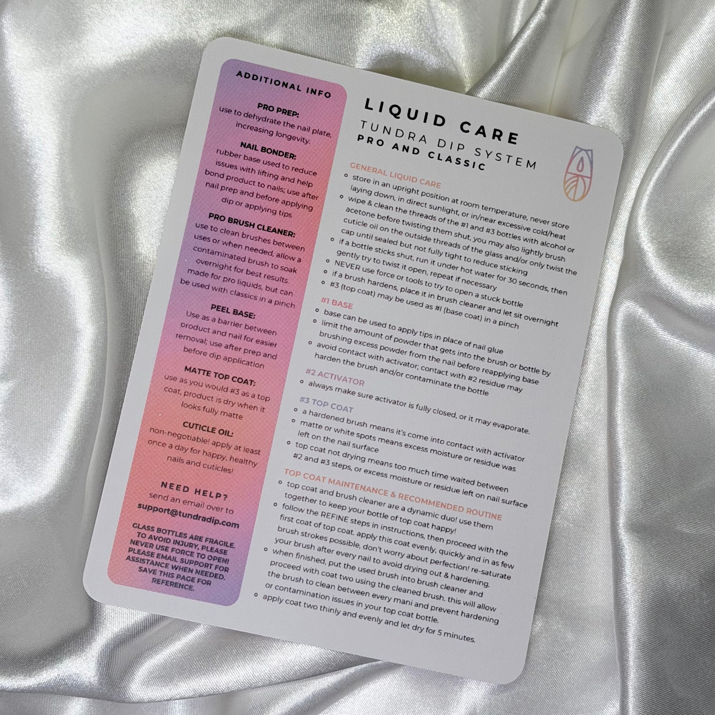 Instructions & Liquid Care Card